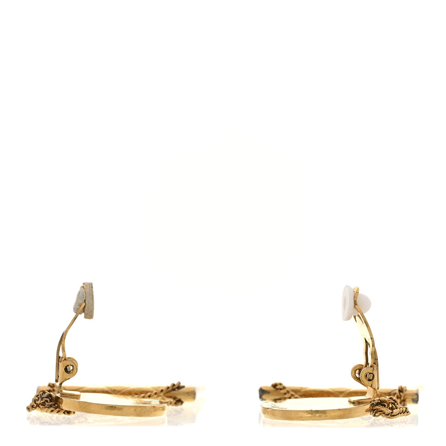 CC Quilted Flap Bag Drop Clip On Earrings Gold