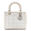 Christian Dior Metallic Nubuck Cannage Medium Lady Dior Silver