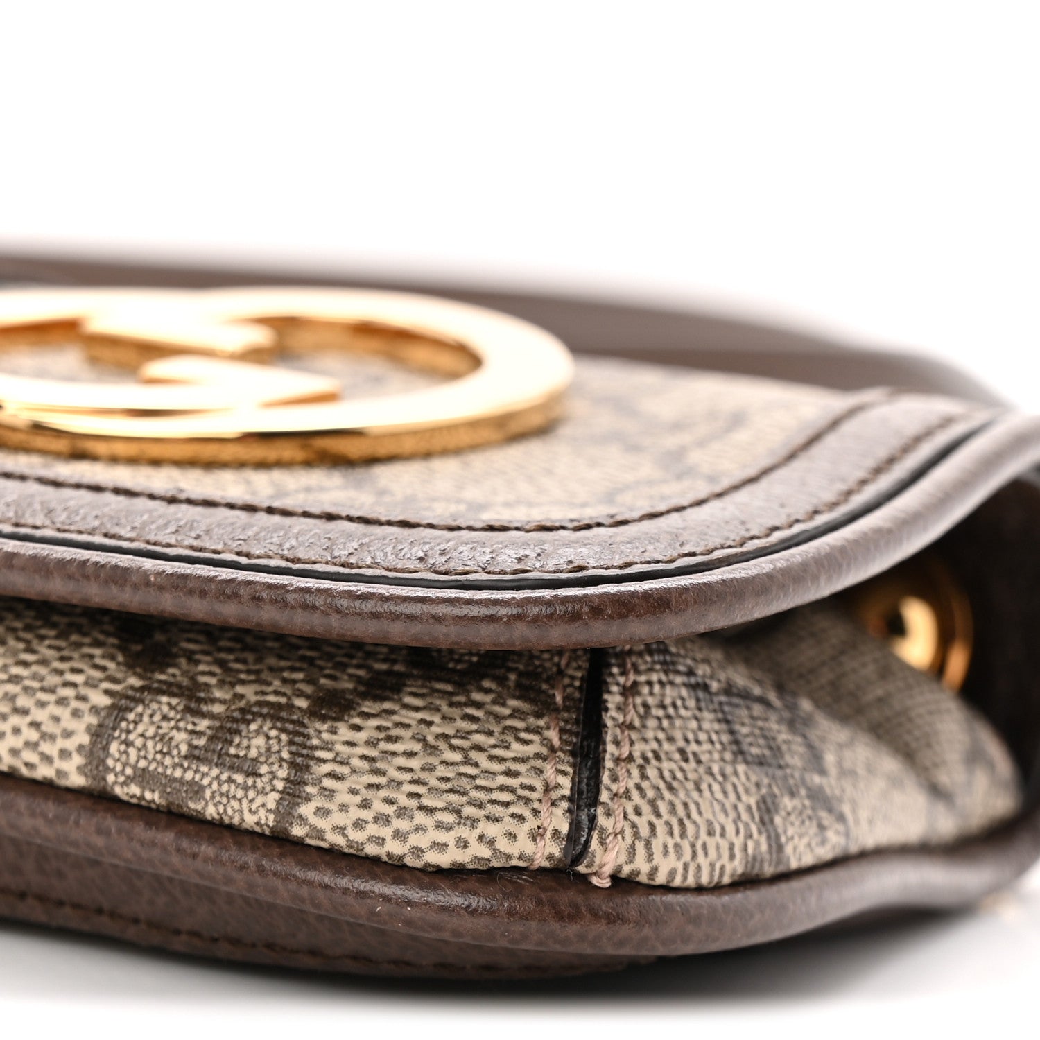 Gucci GG Supreme Monogram Textured Dollar Calfskin Blondie Card Case Wallet with Strap Beige Ebony New Acero