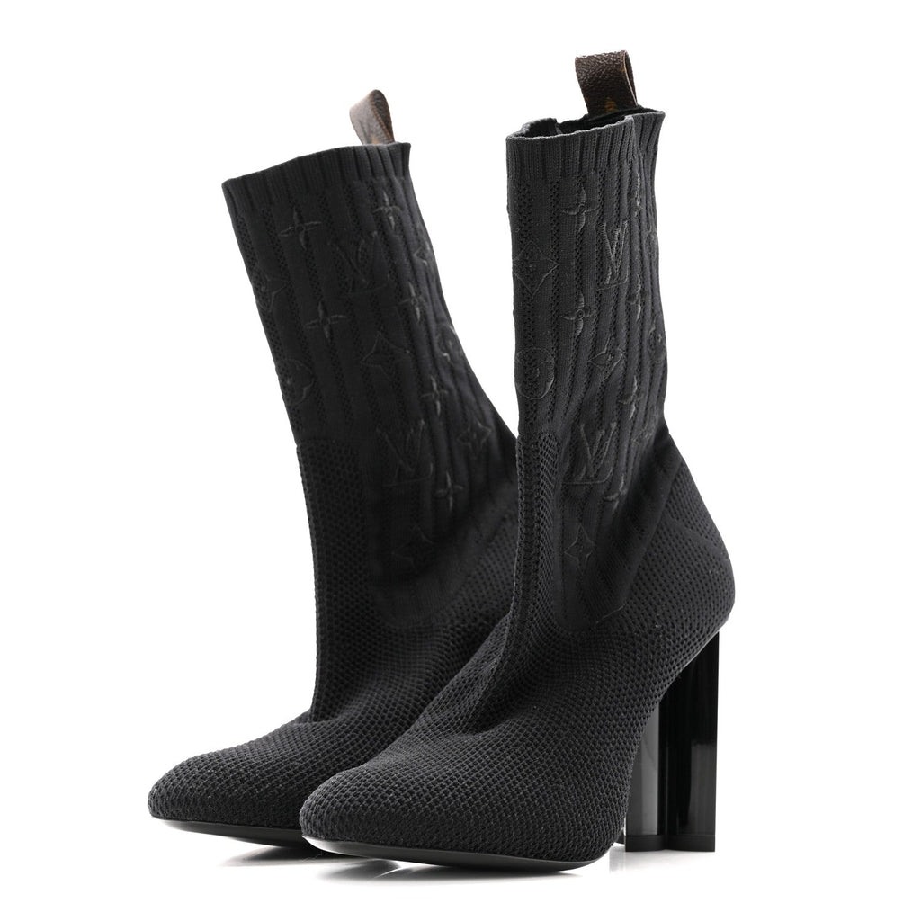 Louis Vuitton Monogram Stretch Fabric Silhouette Ankle Boots 37 Black