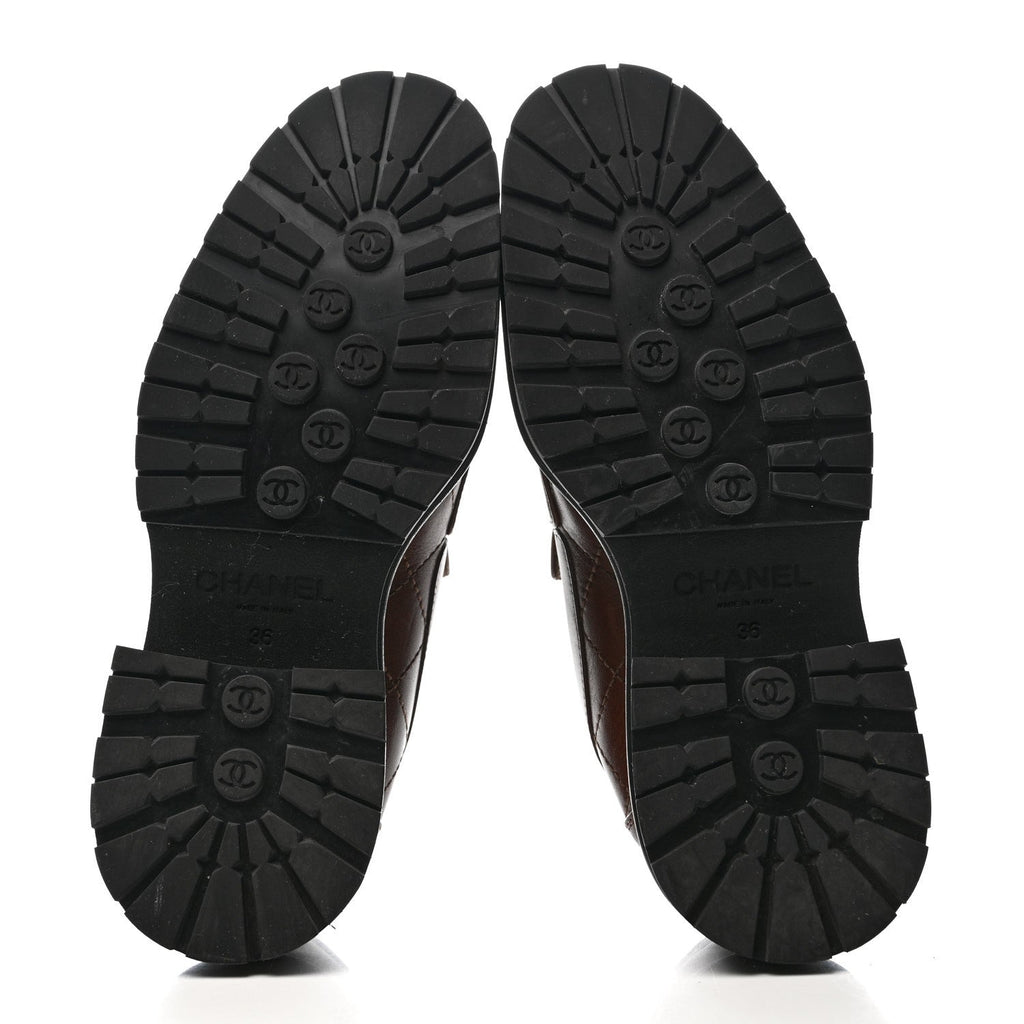 Calfskin Quilted CC Mocassin Loafers 36 Brown