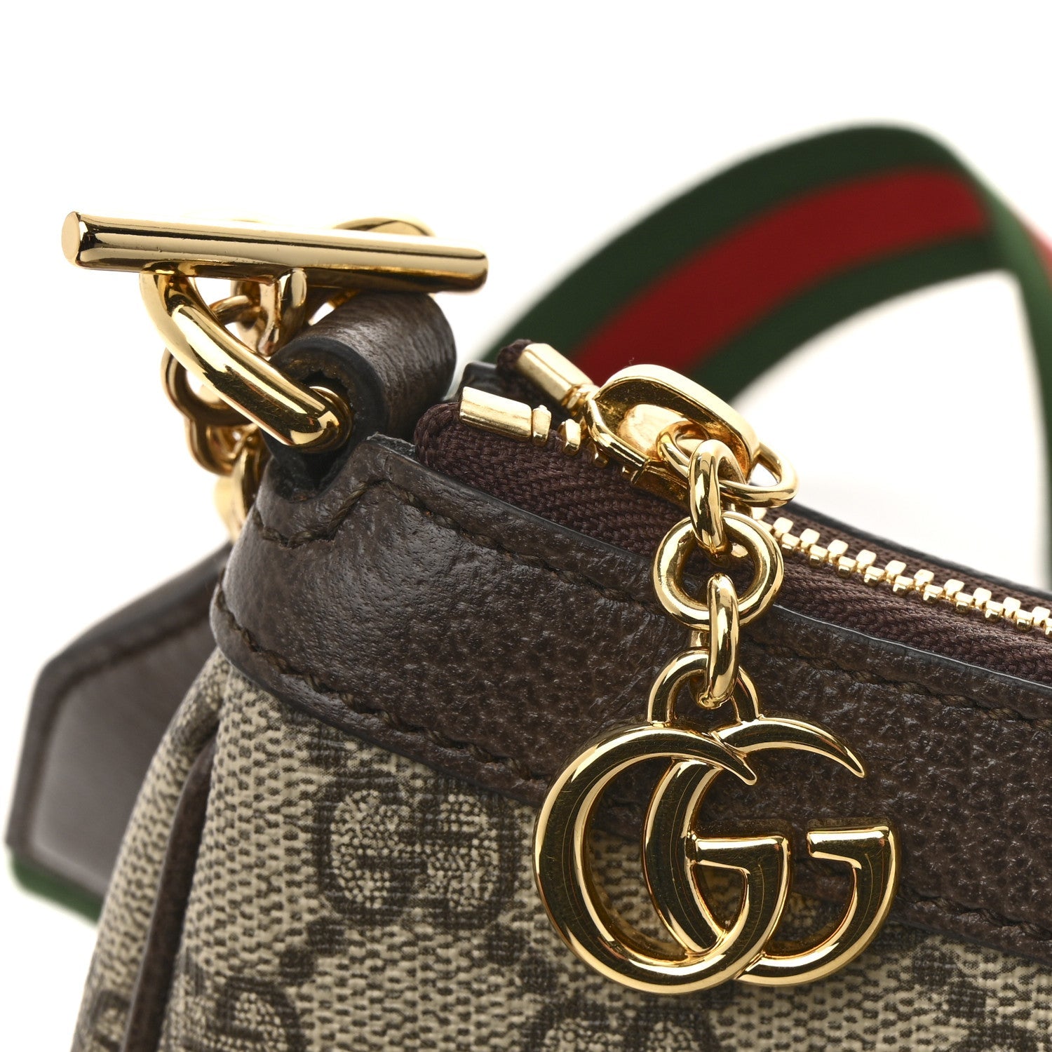 Gucci GG Supreme Monogram Textured Dollar Calfskin Web Small Ophidia GG Handbag Beige Ebony New Acero