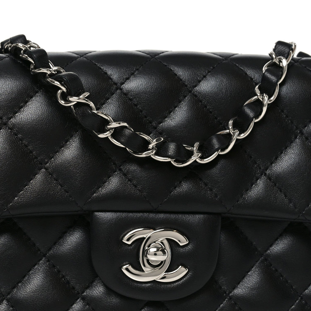 Chanel Lambskin Quilted Mini Rectangular Flap Black