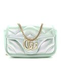 Gucci Iridescent Nappa Chevron Matelasse Super Mini GG Marmont Shoulder Bag Green Iridescent