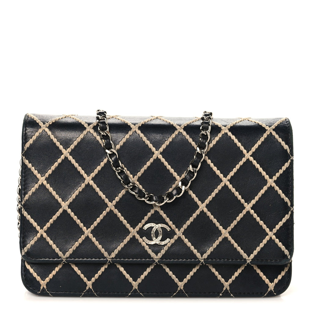 Chanel Calfskin Diamond Stitch Wallet On Chain WOC Black