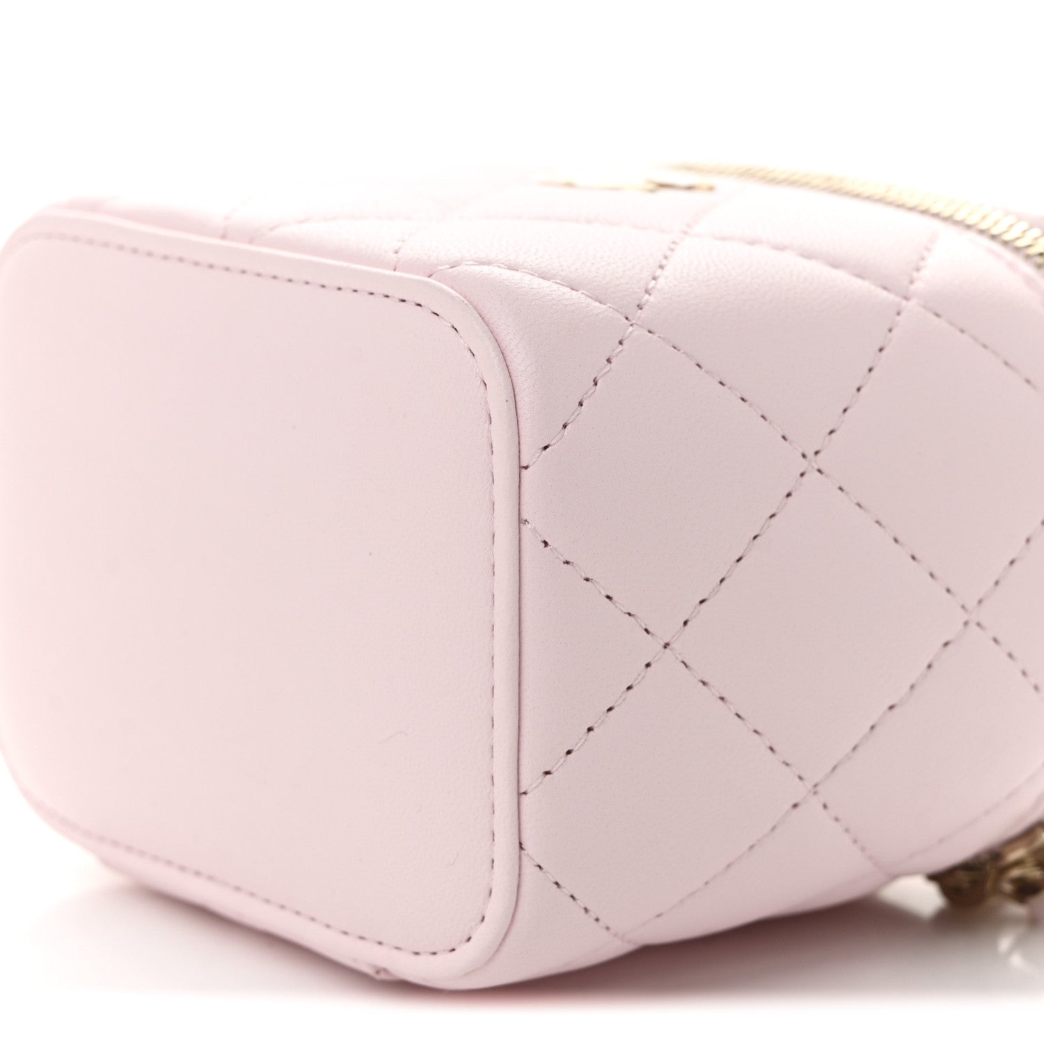 Chanel Lambskin Quilted Mini Vanity Case With Pearl Chain Light Pink