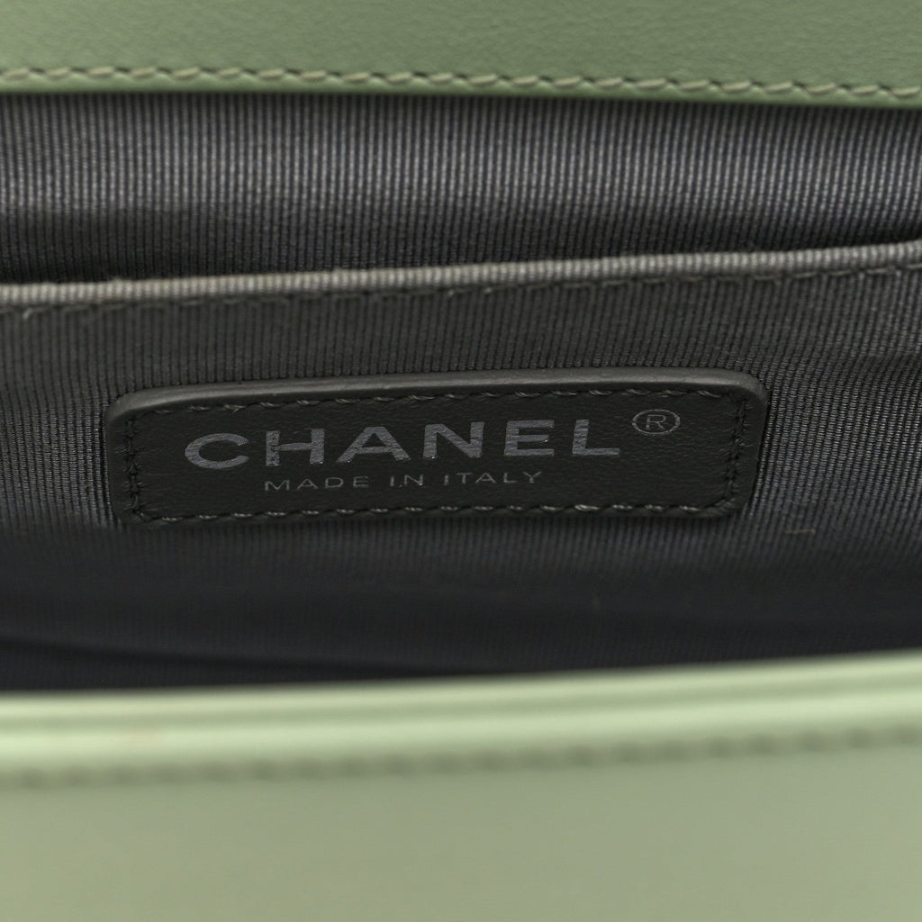 Chanel Calfskin Chevron Quilted Medium Boy Flap Light Green