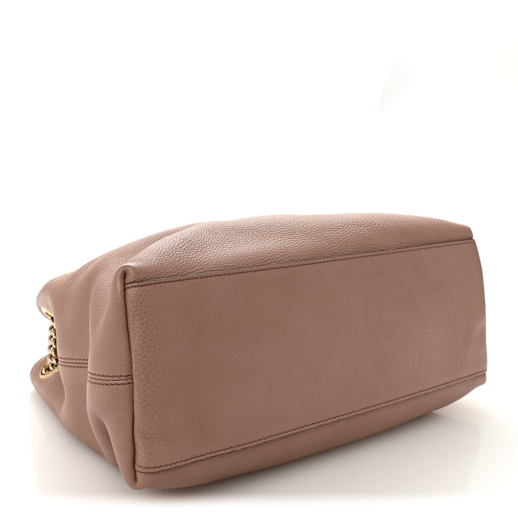 Gucci Pebbled Calfskin Medium Soho Chain Shoulder Bag Camelia