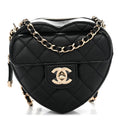 Chanel Lambskin Quilted CC In Love Heart Clutch With Chain Black