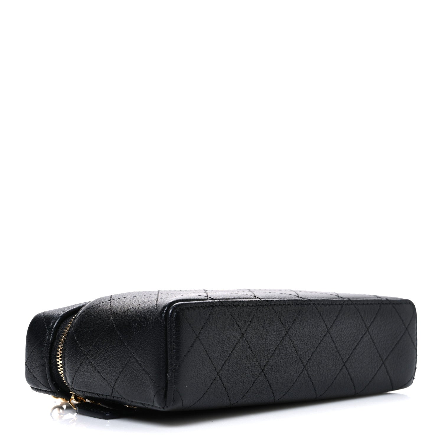 Chanel Goatskin Stitched Top Handle Slim Vanity With Chain Black