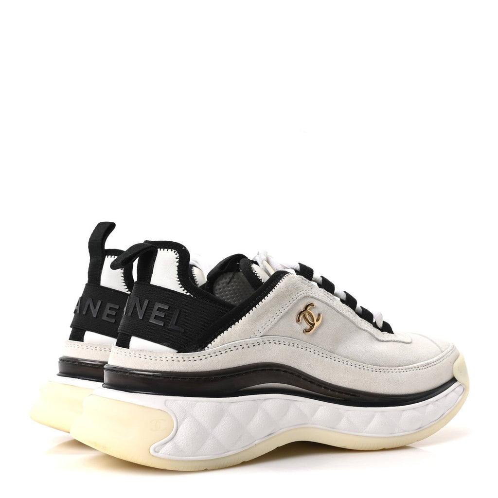 Chanel Suede Calfskin Nylon Grosgrain CC Sneakers 37 White