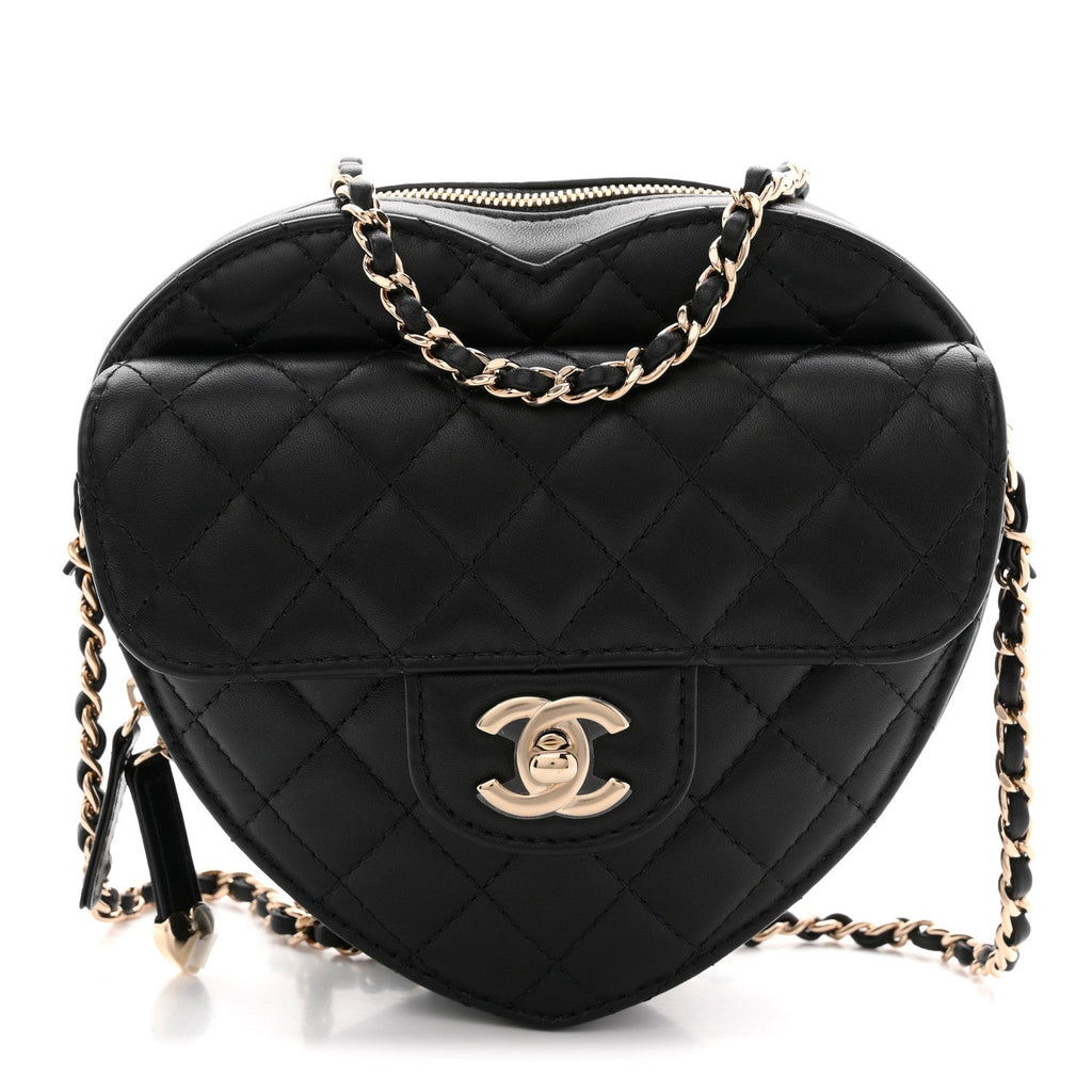Chanel Lambskin Quilted CC In Love Heart Bag Black