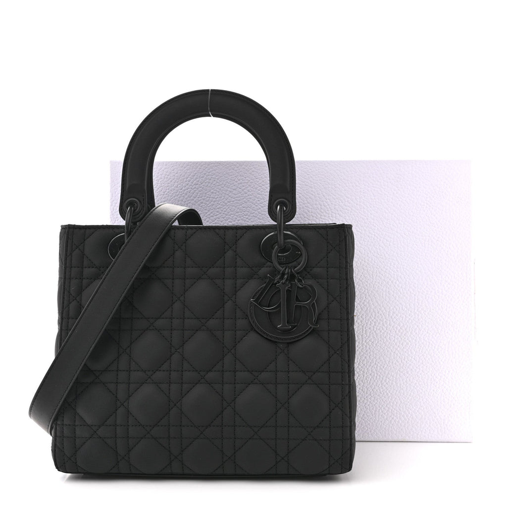 Christian Dior Ultra Matte Calfskin Cannage Medium Lady Dior Black