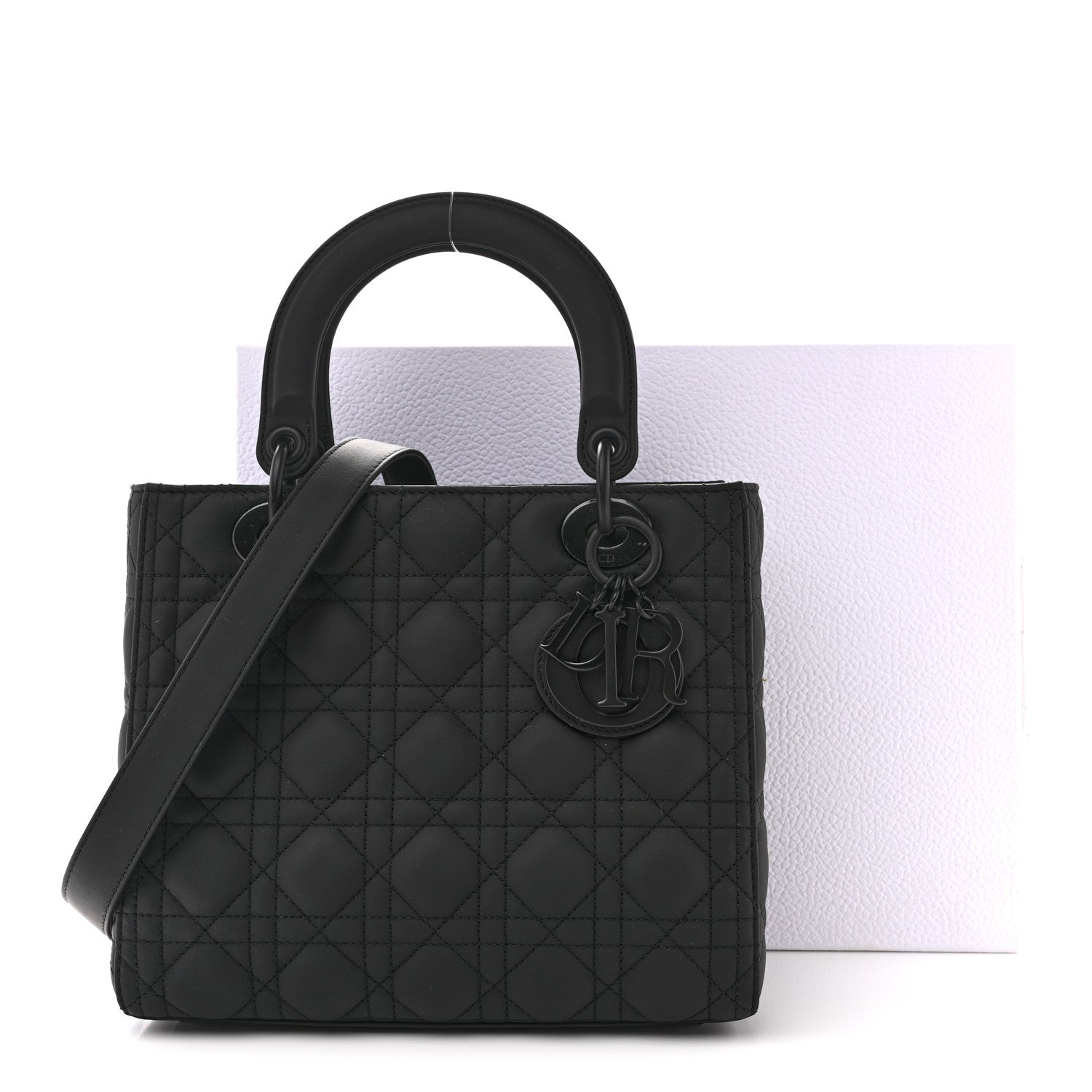 Christian Dior Ultra Matte Calfskin Cannage Medium Lady Dior Black
