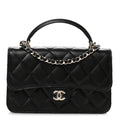 Chanel Lambskin Quilted Flap Phone Holder With Chain Black