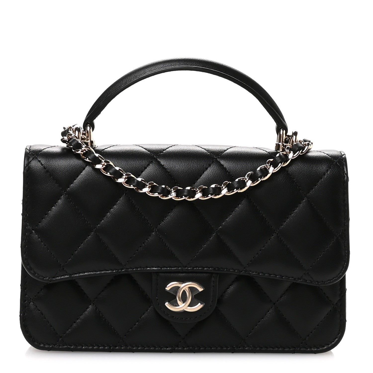 Chanel Lambskin Quilted Flap Phone Holder With Chain Black