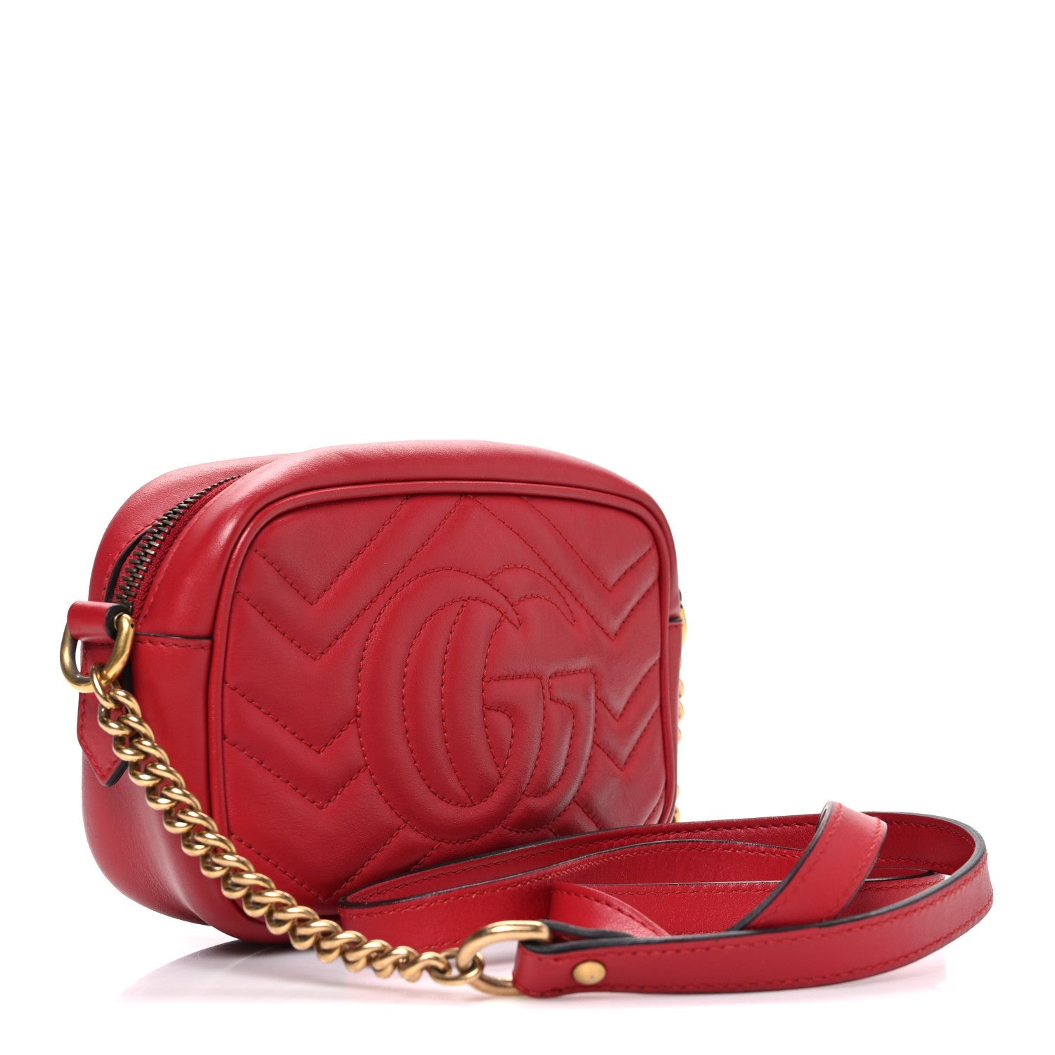 Gucci Calfskin Matelasse Mini GG Marmont Chain Shoulder Bag Hibiscus Red