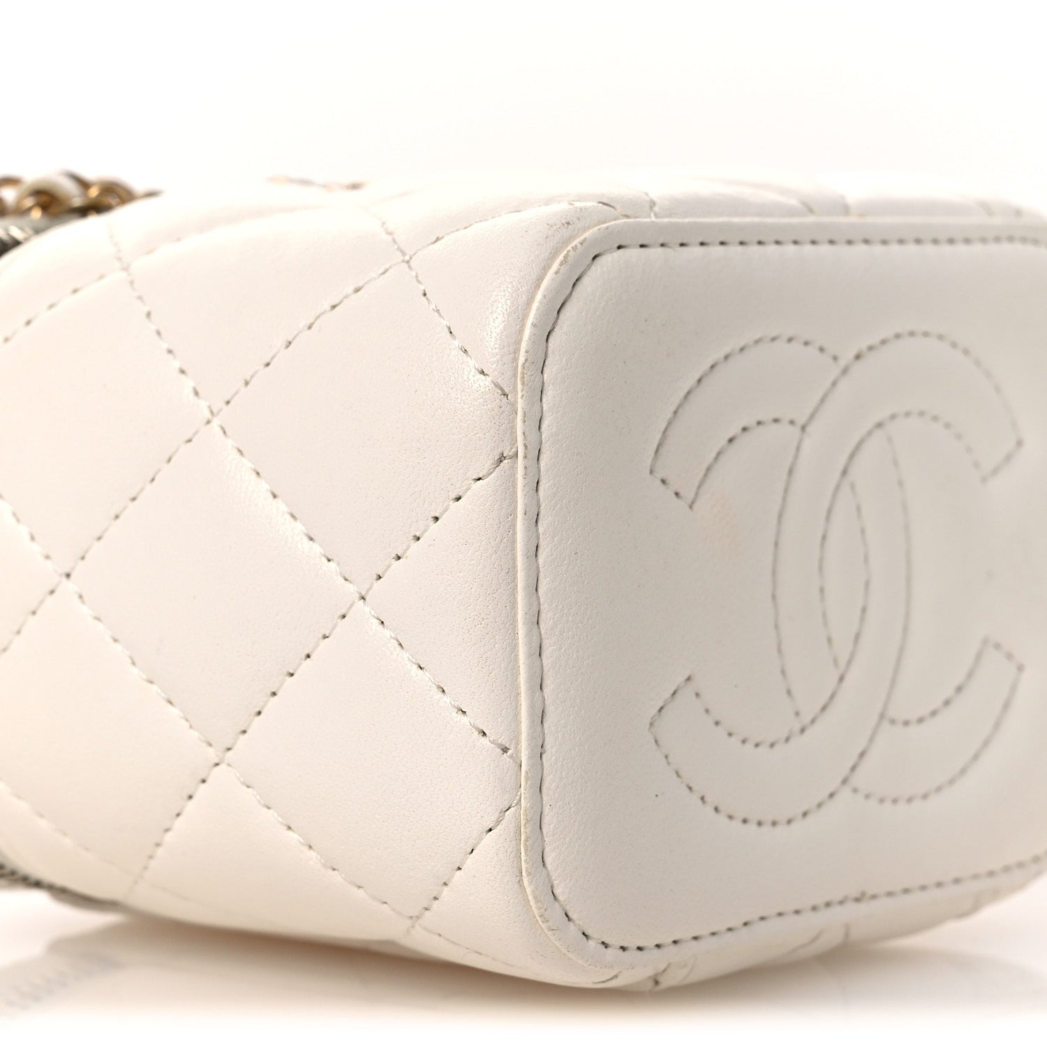 Chanel Lambskin Quilted Mini Vanity Case With Chain White