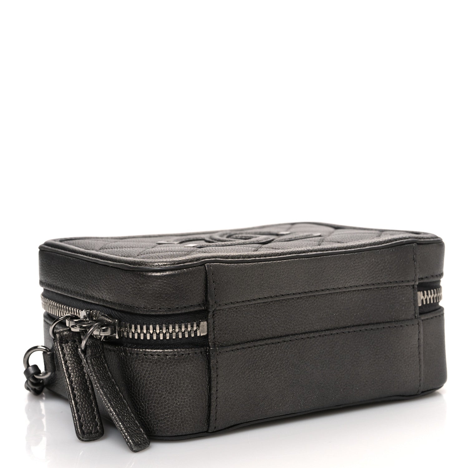 Chanel Metallic Caviar Quilted Small CC Filigree Vanity Case Dark Silver