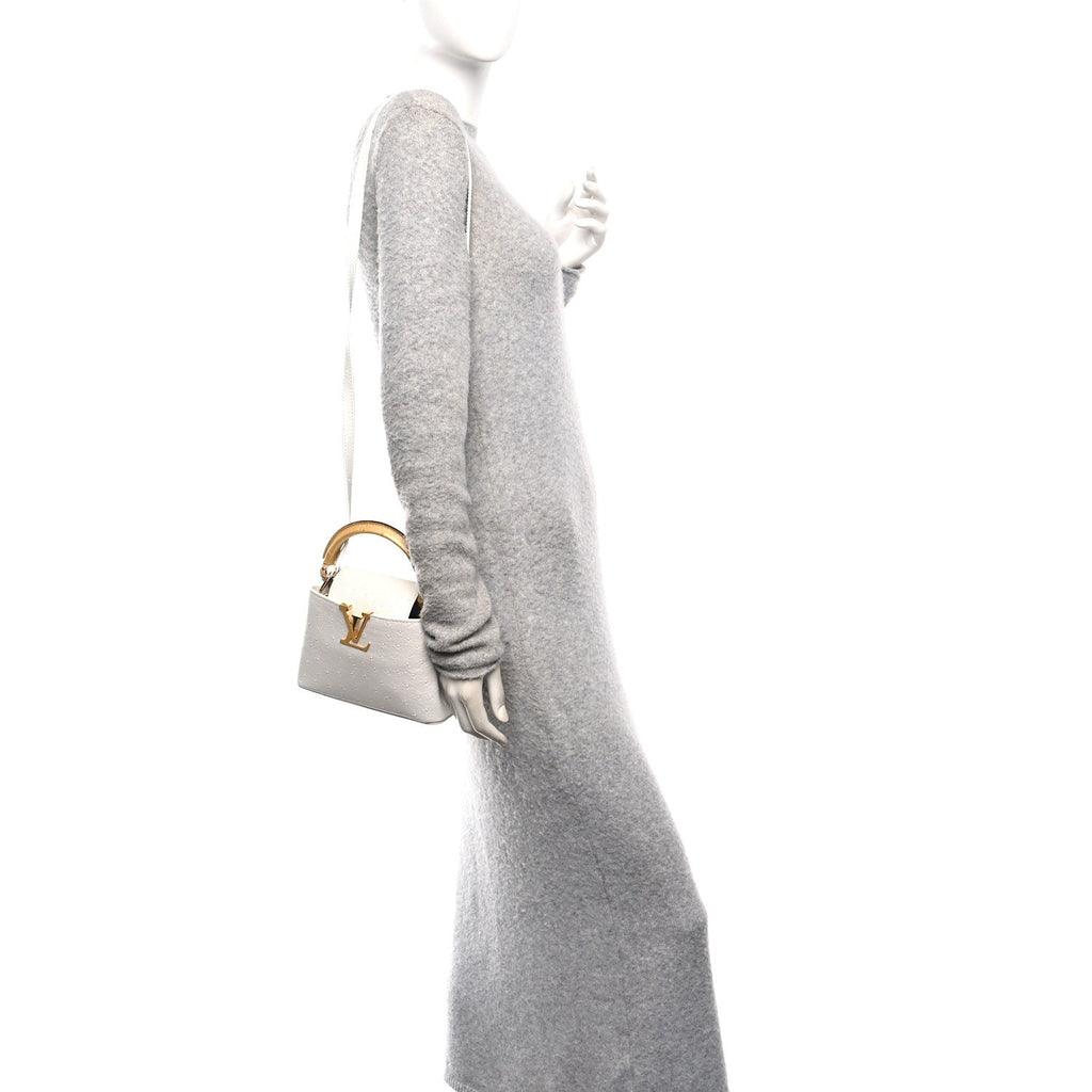 Louis Vuitton Iridescent Ostrich Capucines Mini White Gold