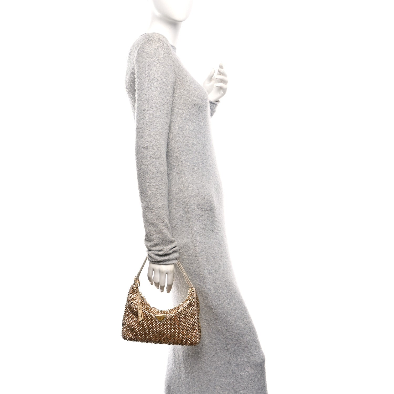 Prada Satin Crystal Mini Re-Edition 2000 Bag Platino