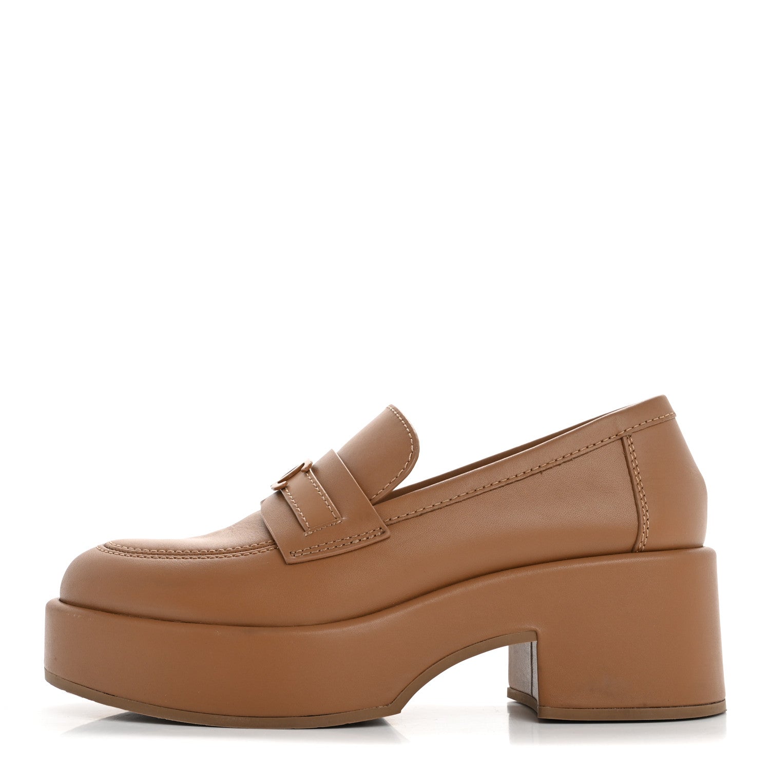 Calfskin CC Platform Loafers 38 Beige