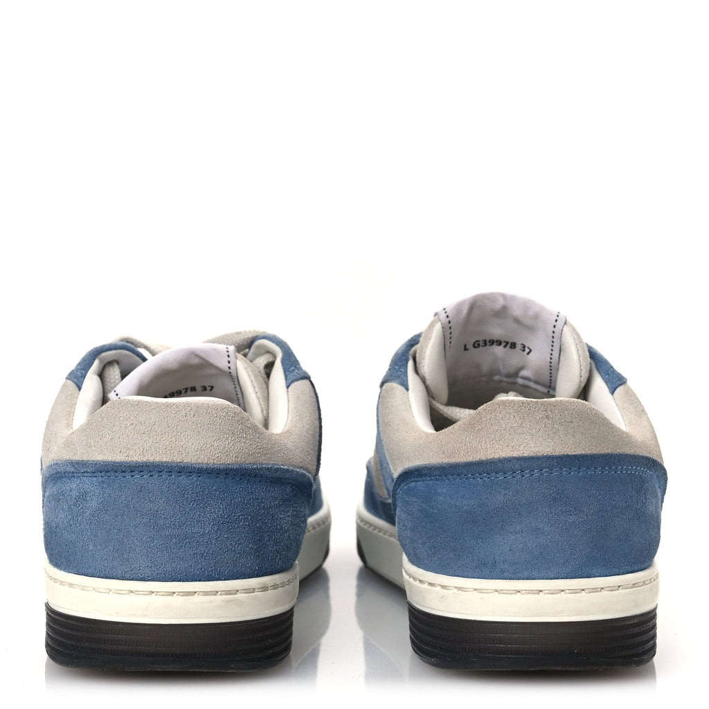 Chanel Suede Kidskin Womens CC Sneakers 37 White Blue