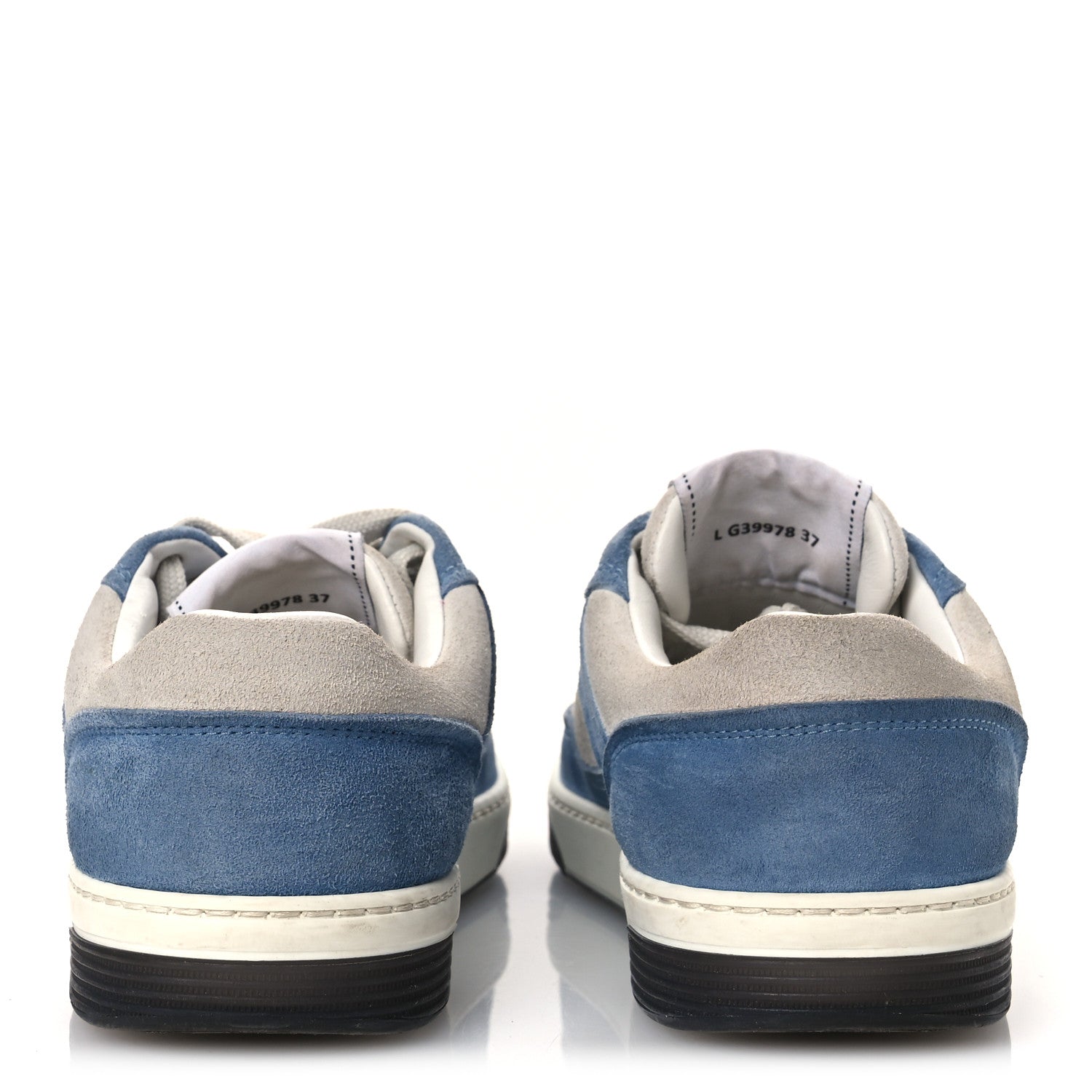 Chanel Suede Kidskin Womens CC Sneakers 37 White Blue