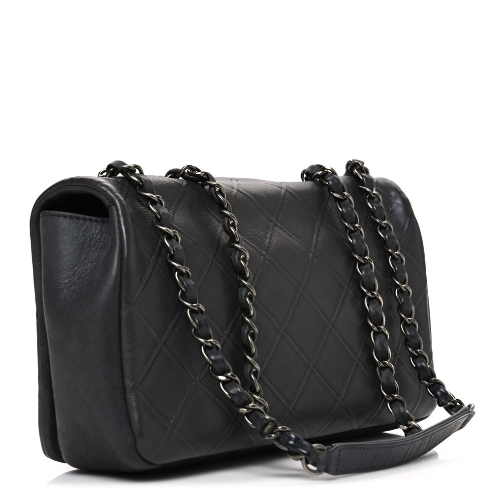 Chanel Calfskin Diamond Embossed Medium New Chic Flap Dark Grey