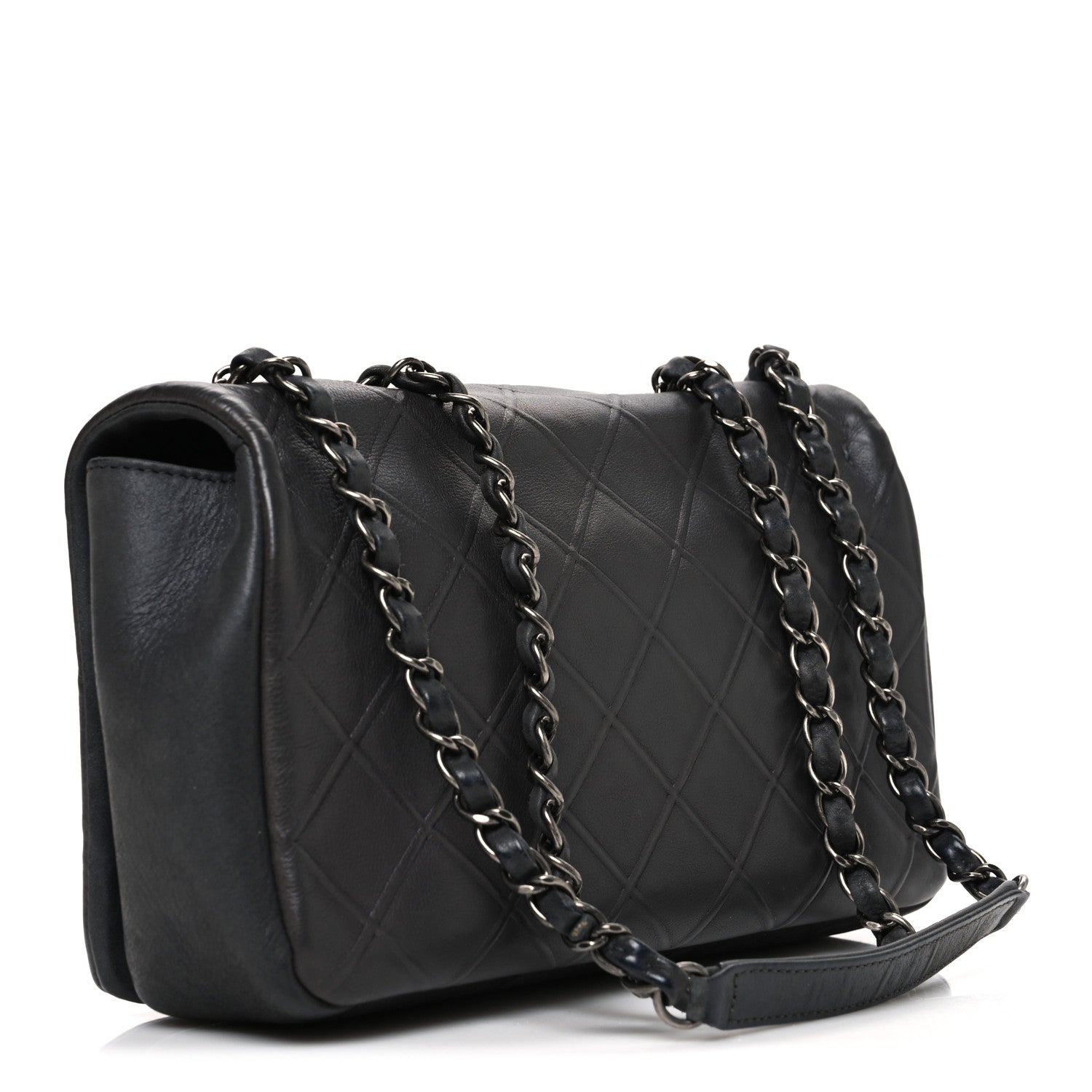 Chanel Calfskin Diamond Embossed Medium New Chic Flap Dark Grey