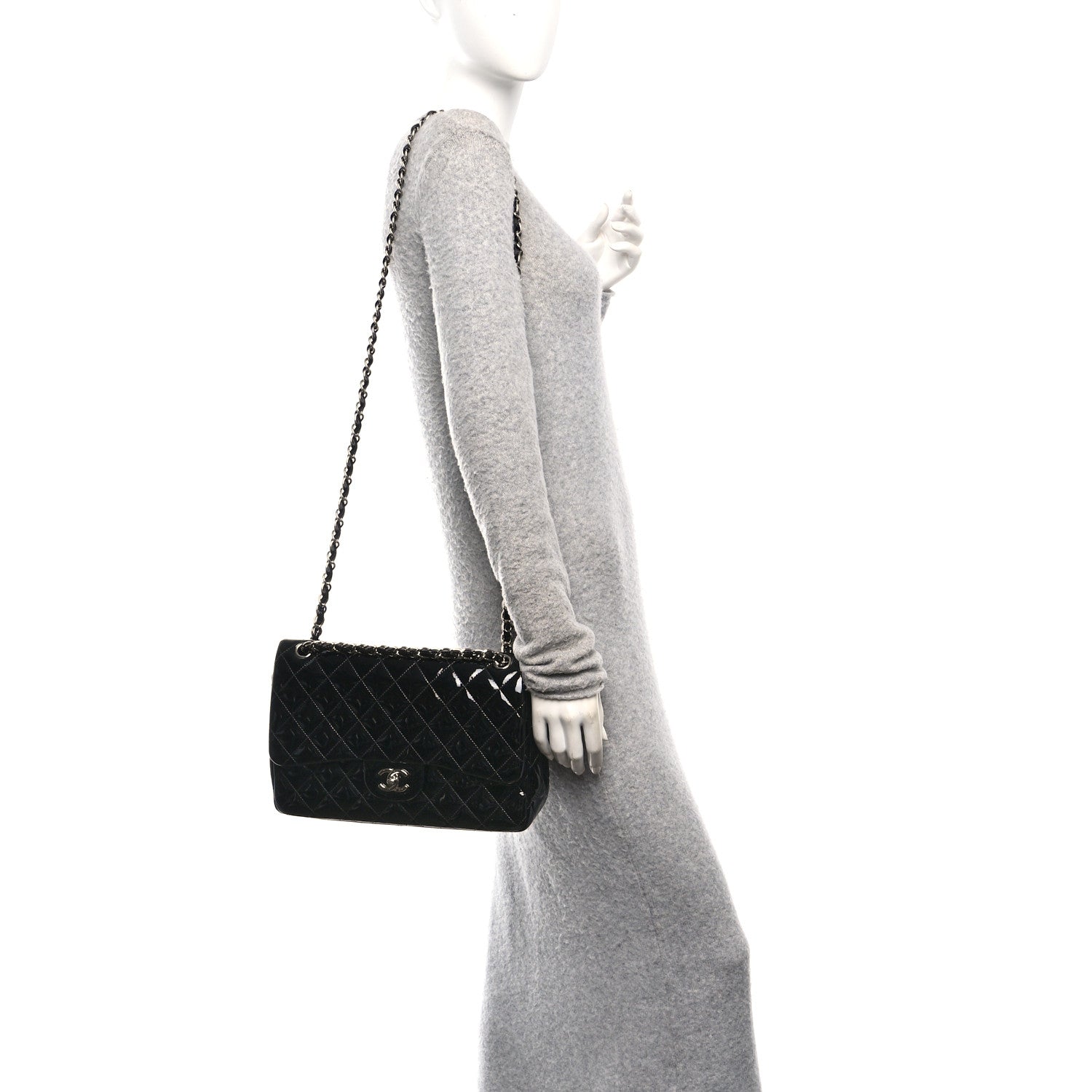 Chanel Patent Quilted Jumbo Double Flap Black