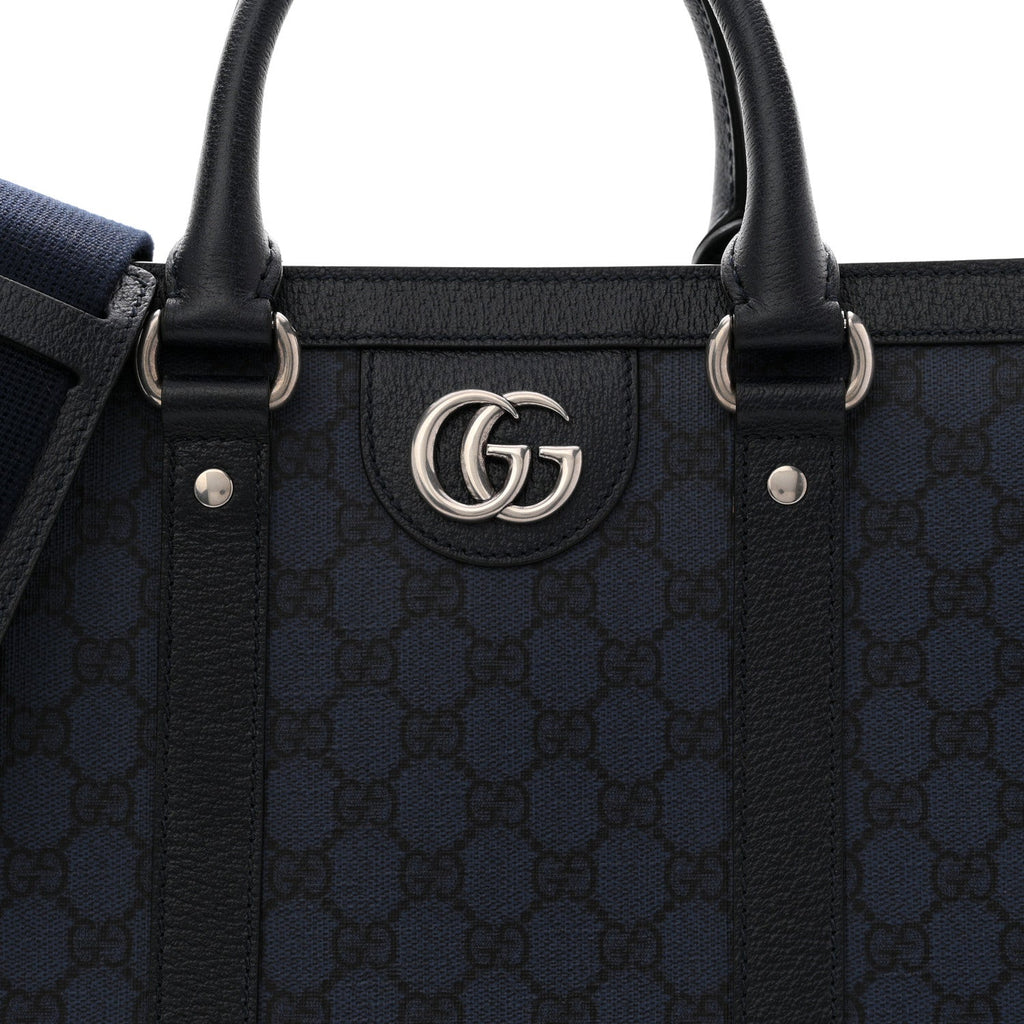 Gucci GG Supreme Monogram Textured Dollar Calfskin Large Ophidia Tote Bag Black Blue