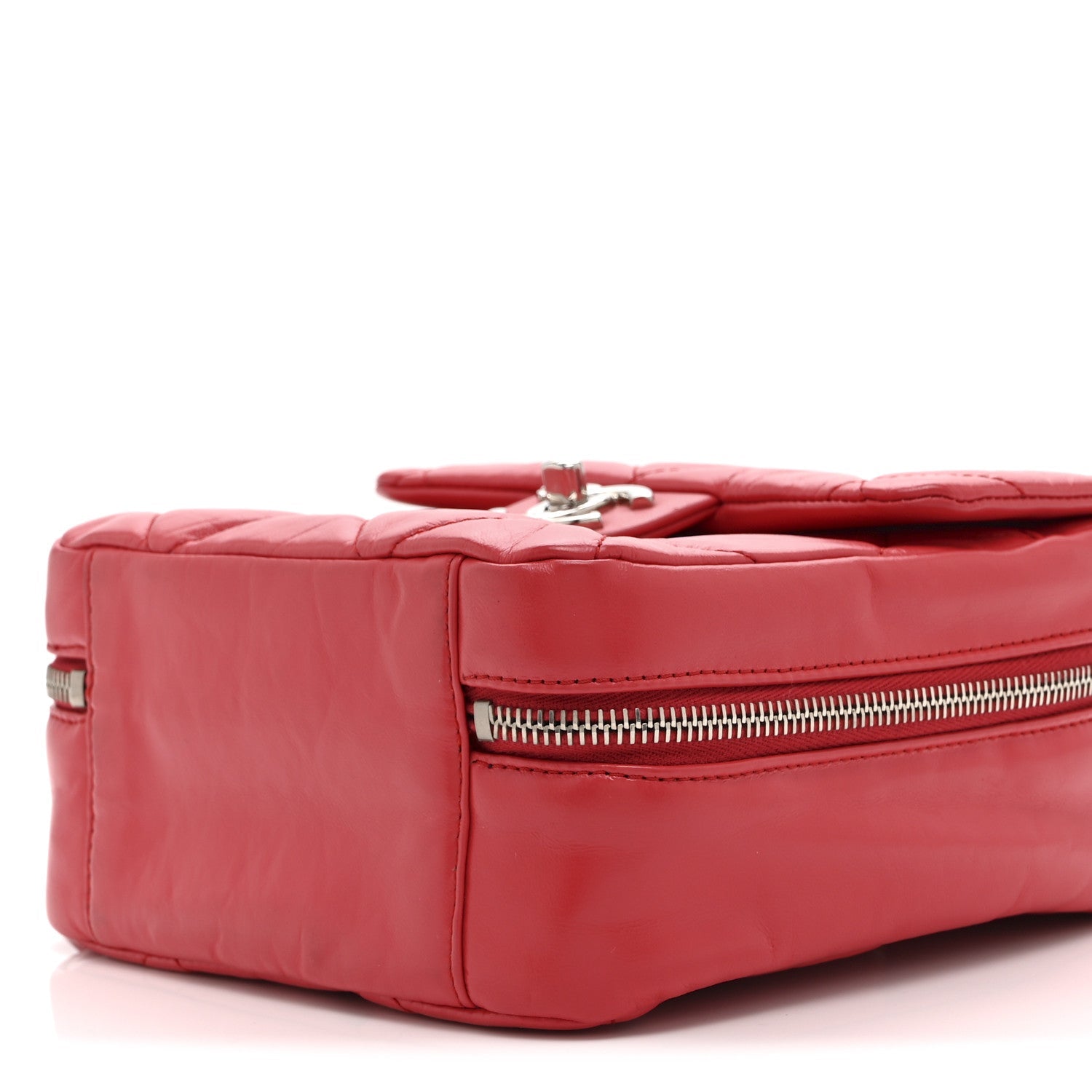 Chanel Aged Calfskin Quilted Top Handle Camera Case Red