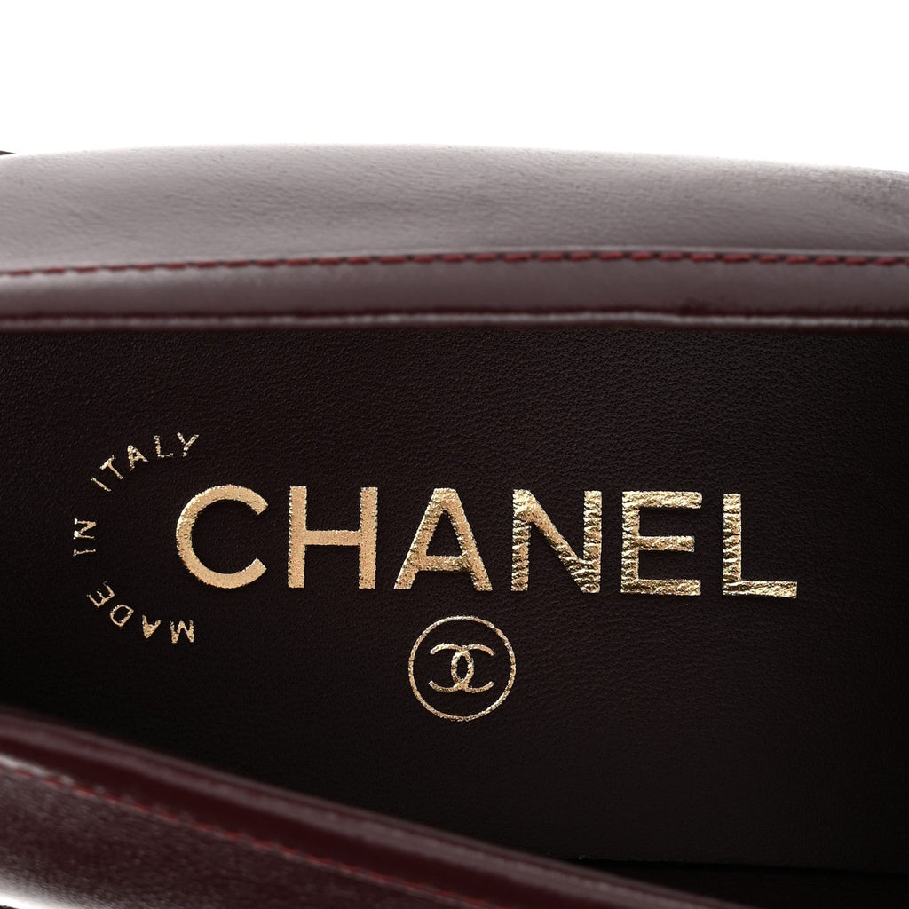 Chanel Shiny Calfskin CC Mocassin Loafers 39 Burgundy