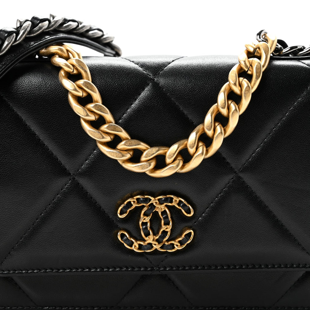 Chanel Lambskin Quilted Chanel 19 Wallet On Chain WOC Black