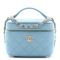 Chanel Caviar Quilted Top Handle Vanity Case With Chain Blue