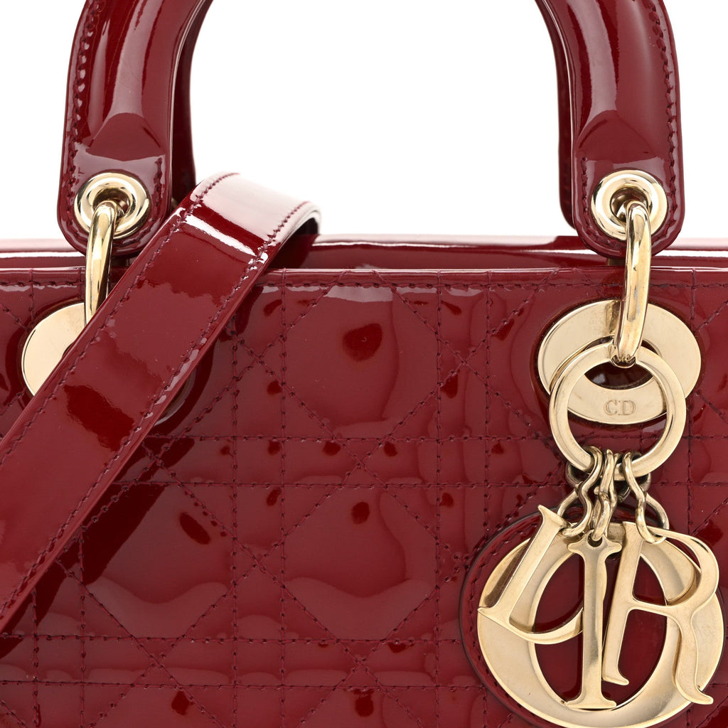 Christian Dior Patent Cannage Small Lady Dior Cherry Red