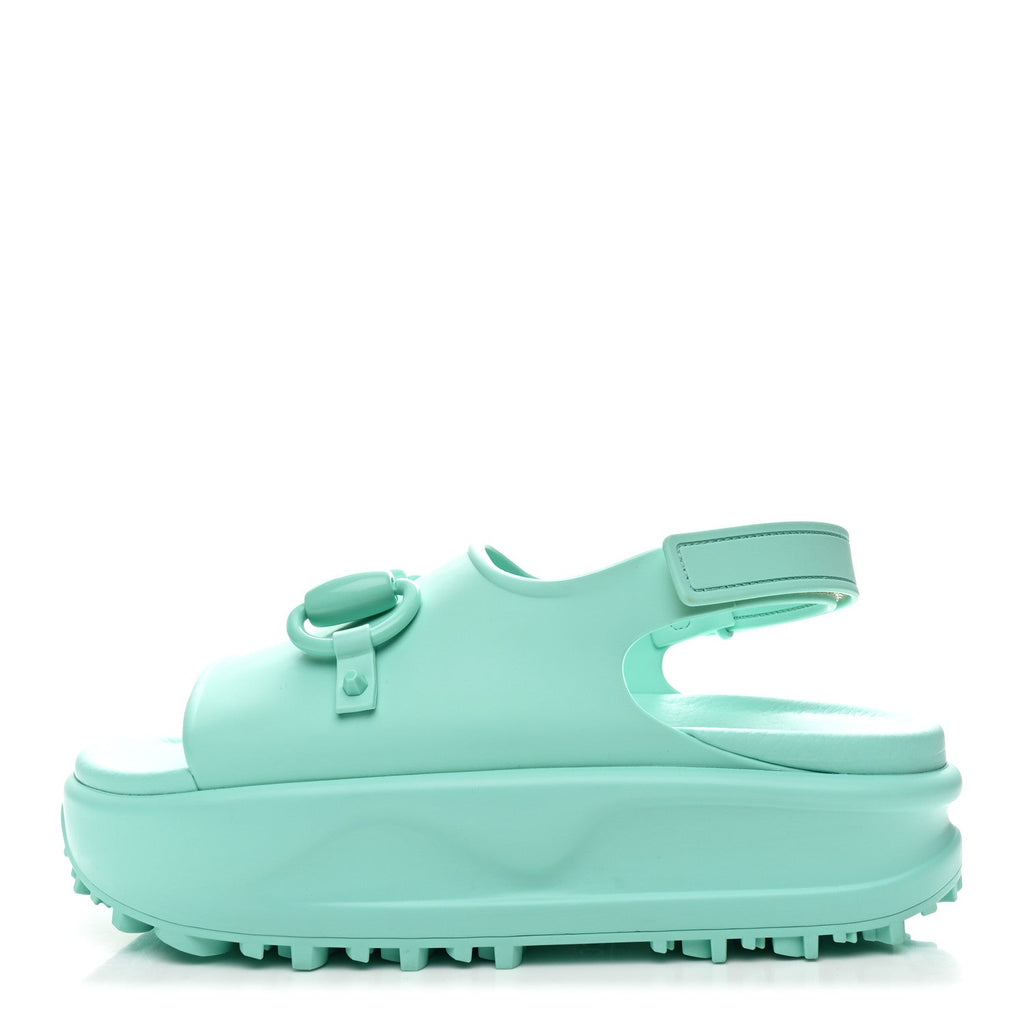 Gucci Soft Rubber Horsebit Womens Slingback Sandals 37 Teal Cyan