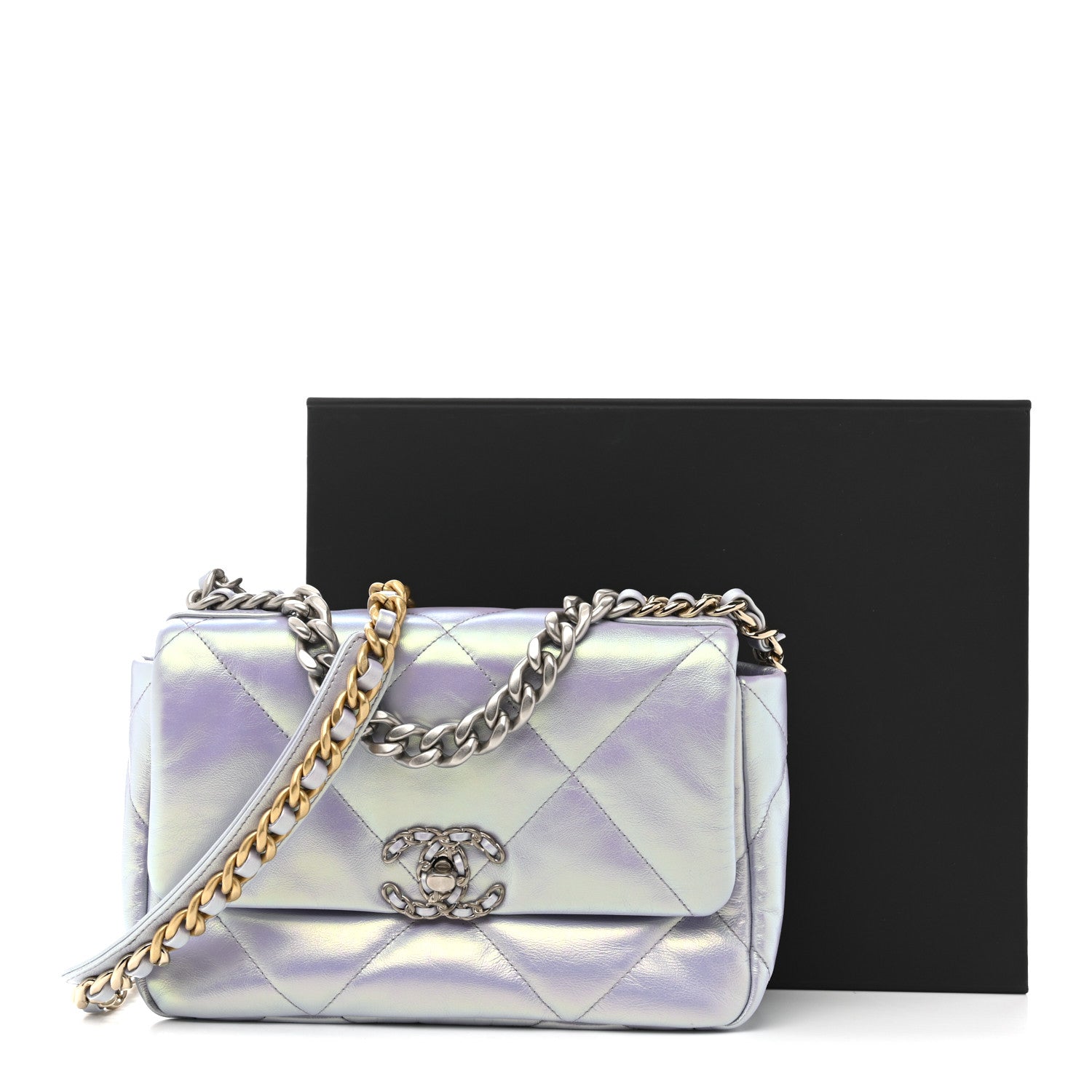 Chanel Iridescent Calfskin Quilted Medium Chanel 19 Flap Light Purple Blue