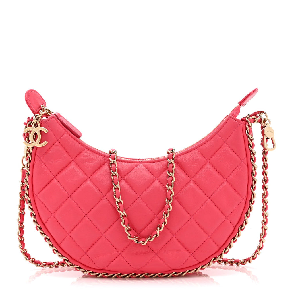 Chanel Lambskin Quilted Small Hobo Bag Pink