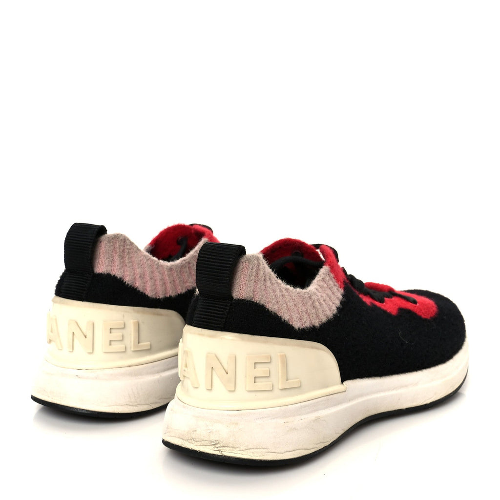 Mixed Fabrics Knit Sneakers 38 Black Red Pink