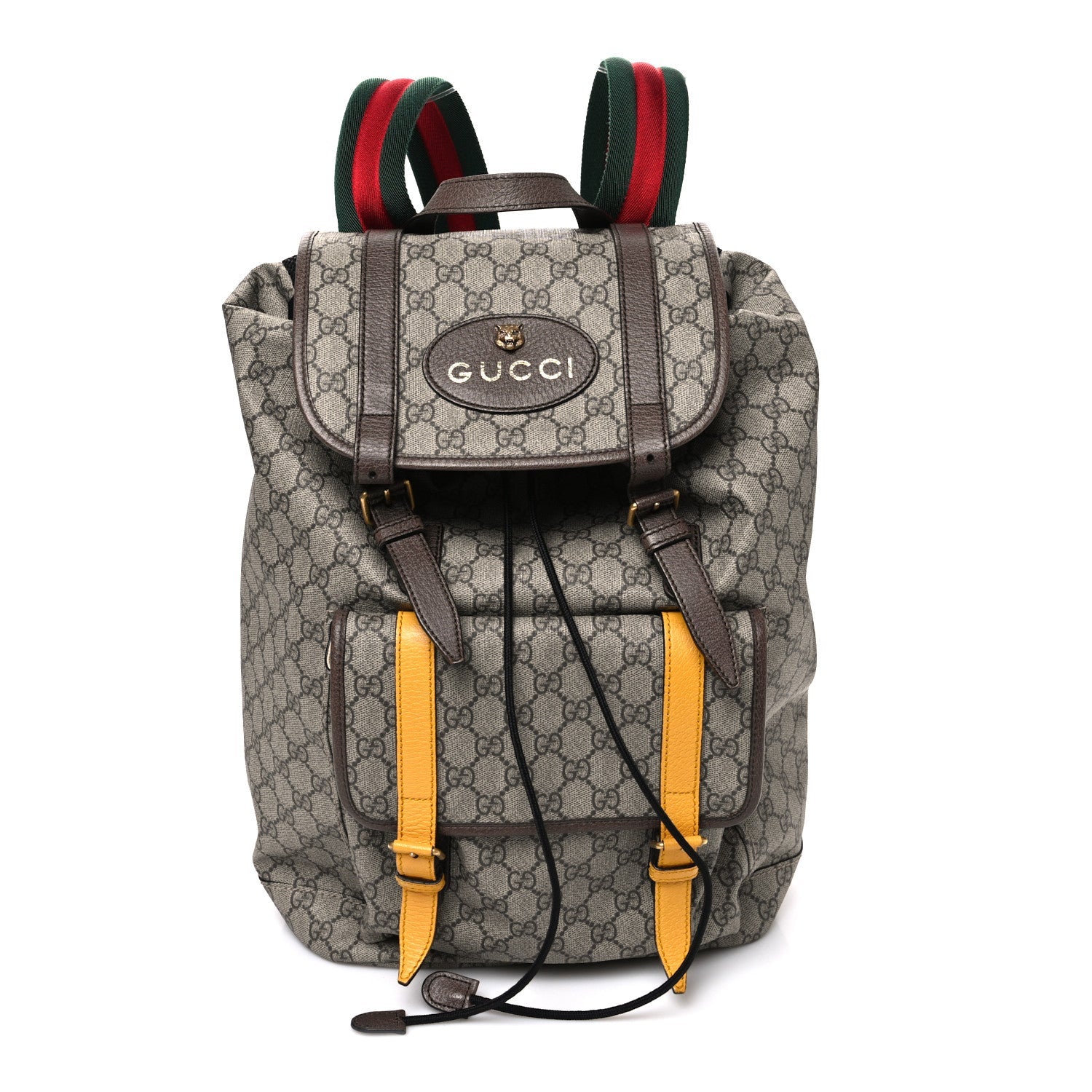 Gucci Soft GG Supreme Monogram Neo Vintage Double Buckle Backpack Beige New Acero Crop