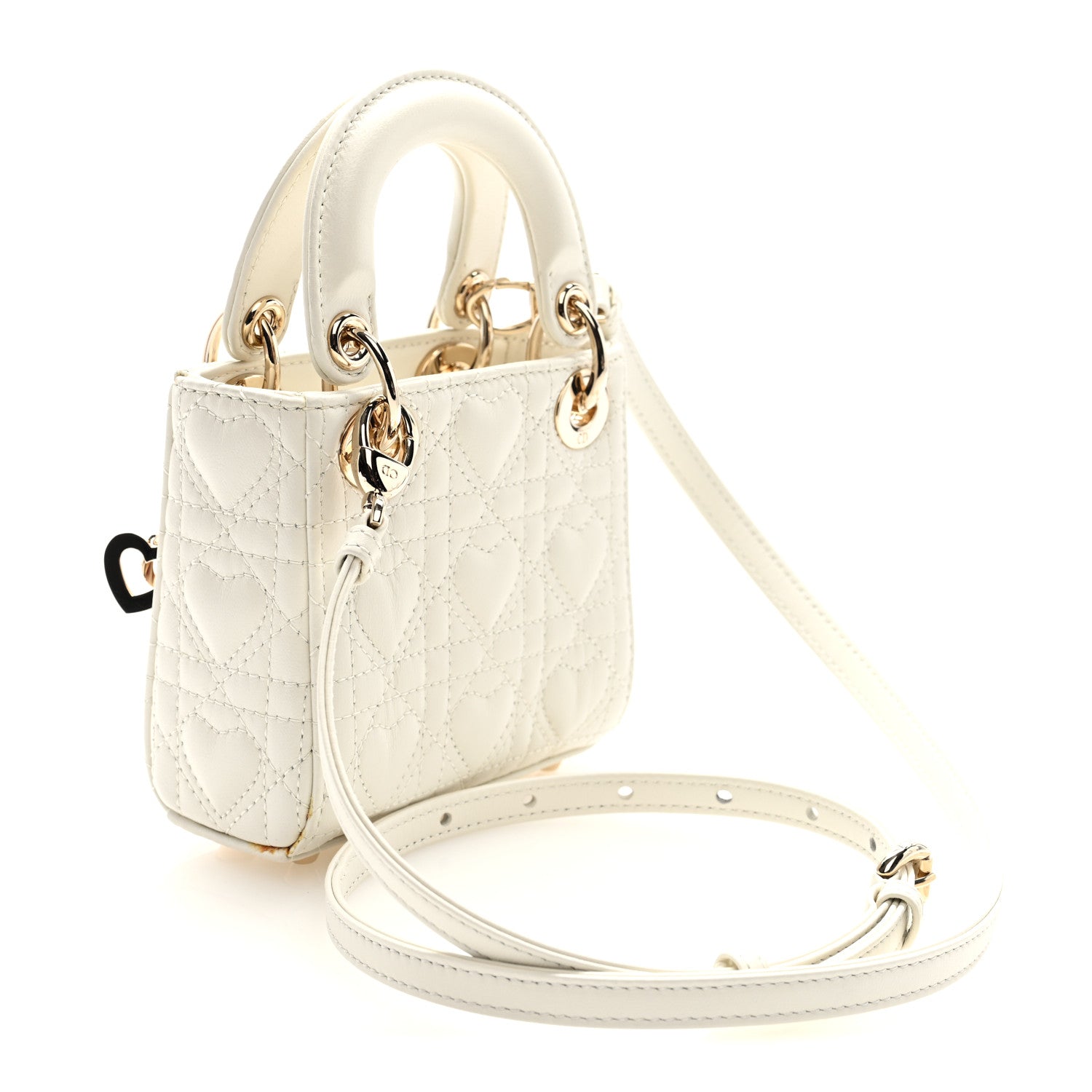 Christian Dior Calfskin Cannage Dioramour Micro Lady Dior Dior White
