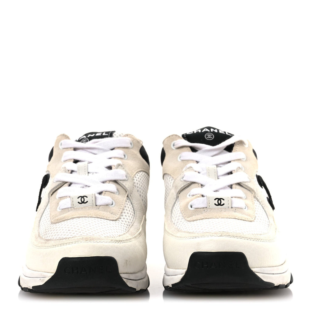 Mesh Suede Calfskin Grained Calfskin Womens CC Sneakers 37 White Black
