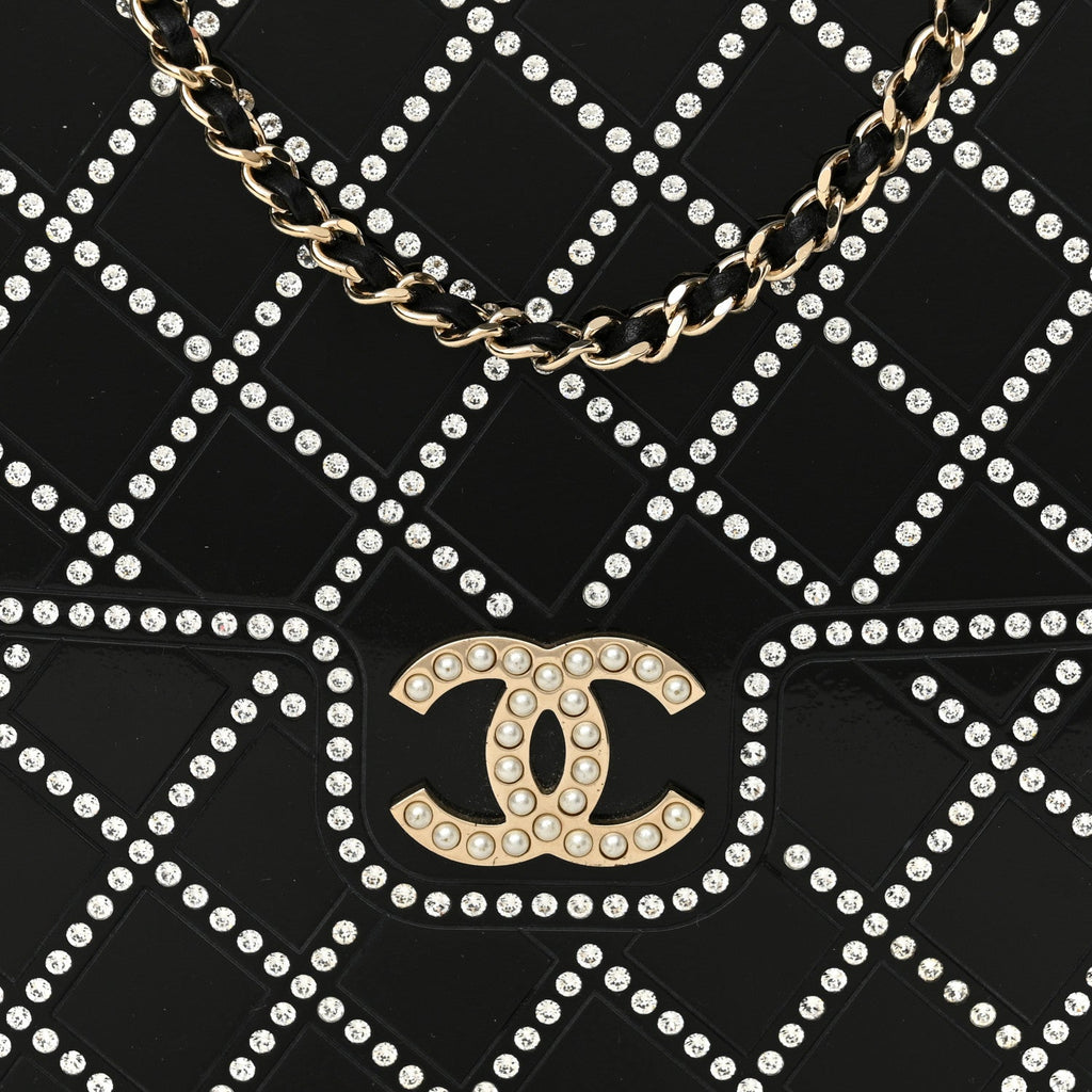 Chanel Plexiglass Crystal Quilted Minaudiere Clutch Black White