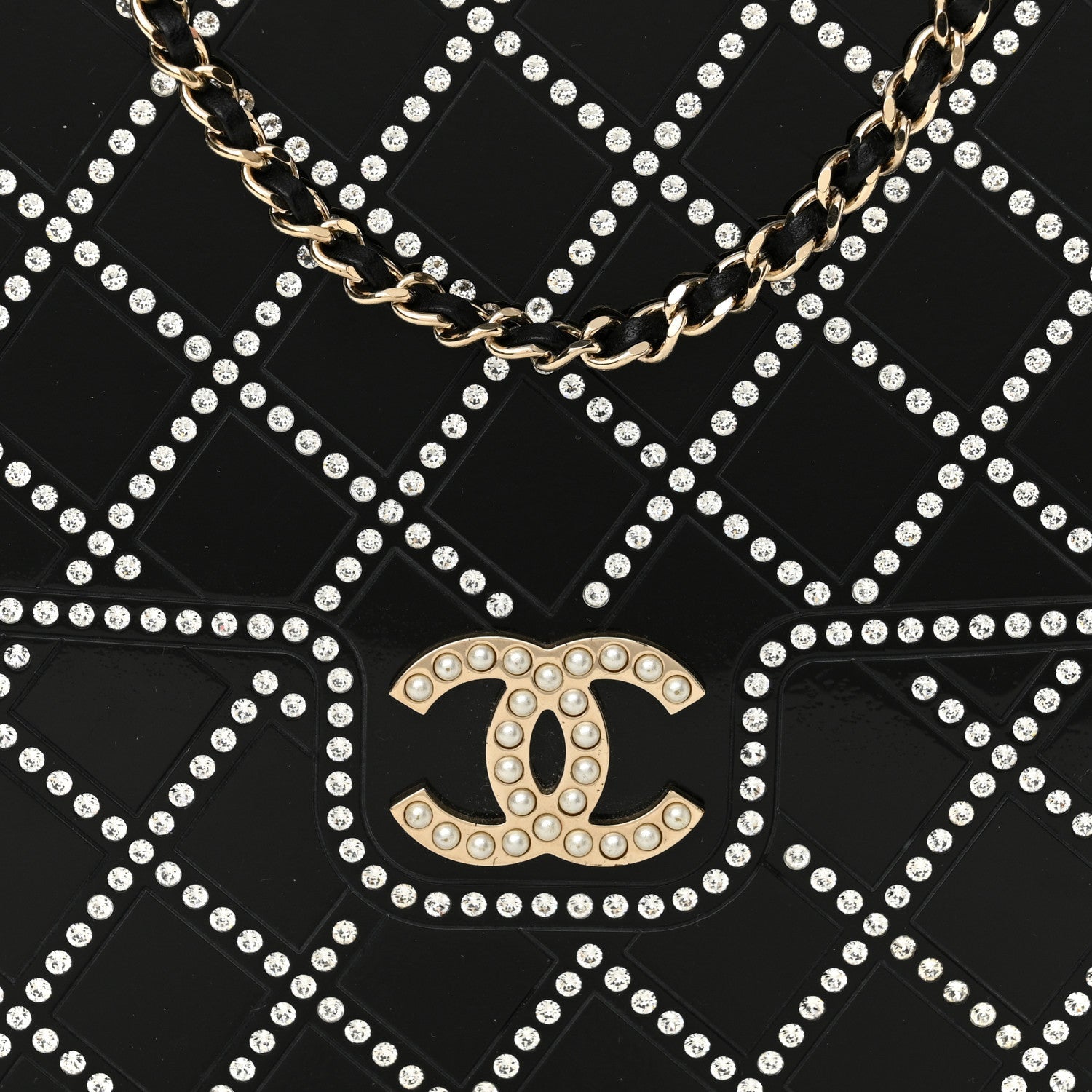 Chanel Plexiglass Crystal Quilted Minaudiere Clutch Black White