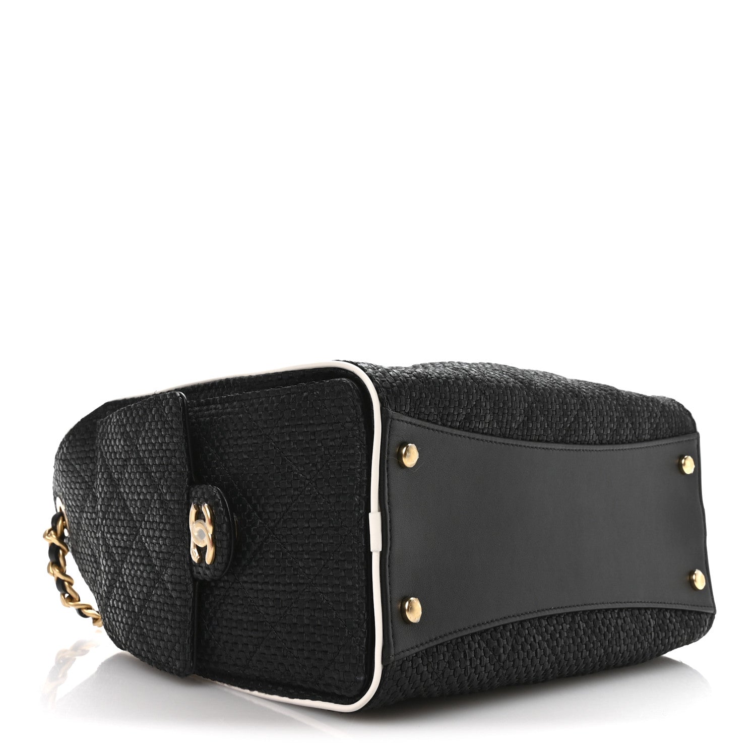 Chanel Braided Raffia Calfskin Small Chanel 25 Handbag Black White