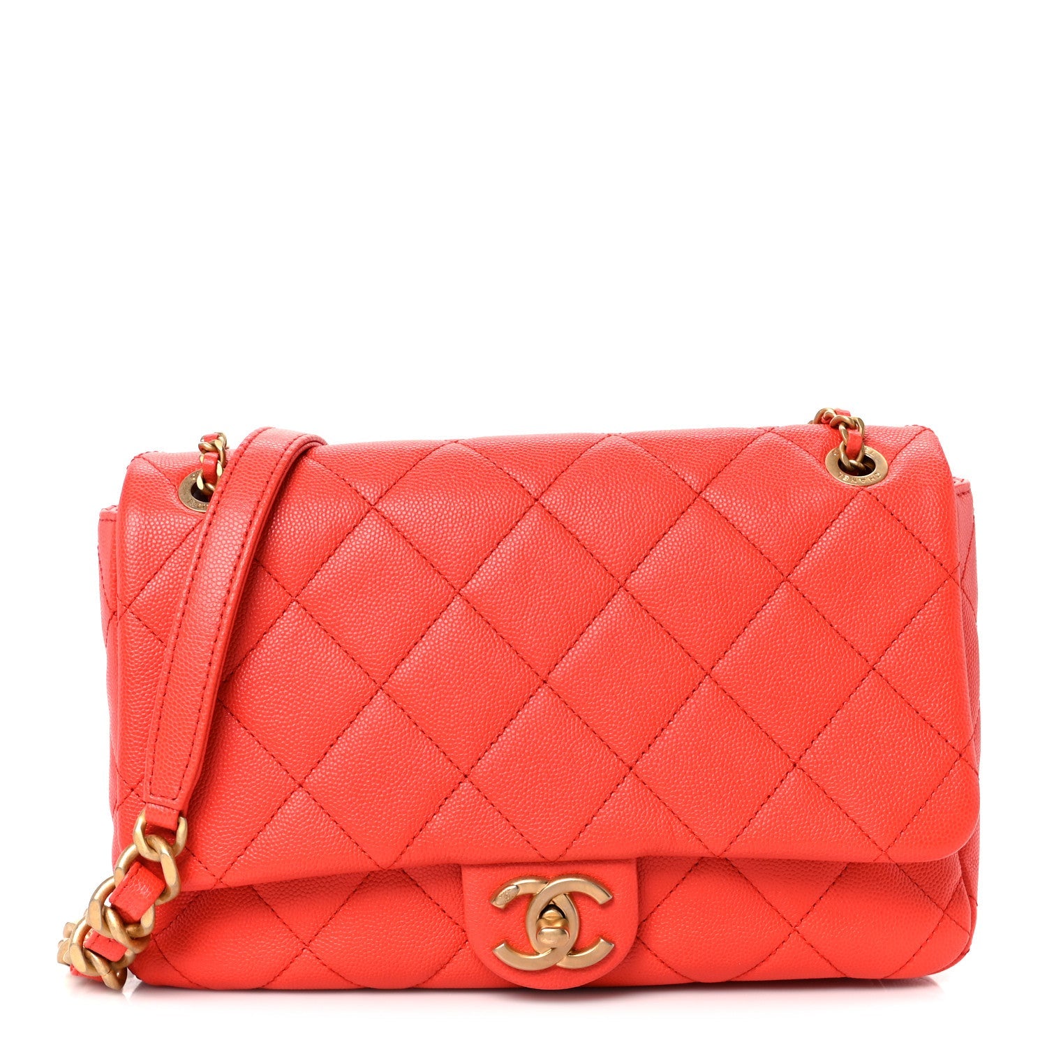 Chanel Caviar Quilted CC Melody Single Flap Orange
