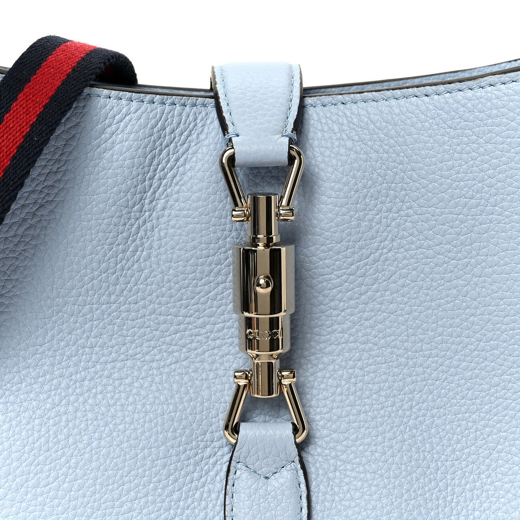 Gucci Grained Calfskin Web Medium Jackie 1961 Hobo Light Blue