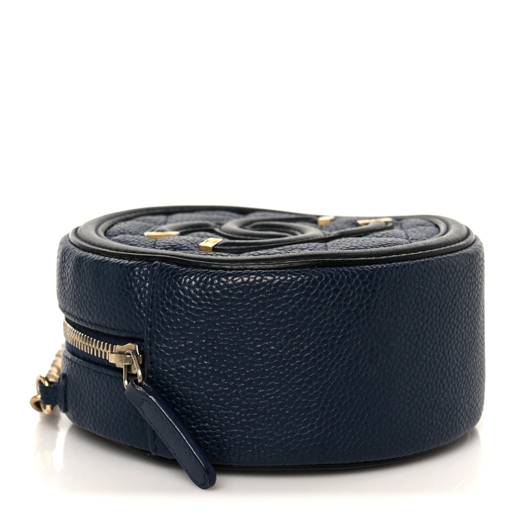 Chanel Caviar Quilted Round Filigree Crossbody Navy Black